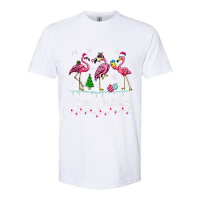 Merry Christmas Hat Santa Flamingo Snow Xmas Pajamas  Softstyle CVC T-Shirt