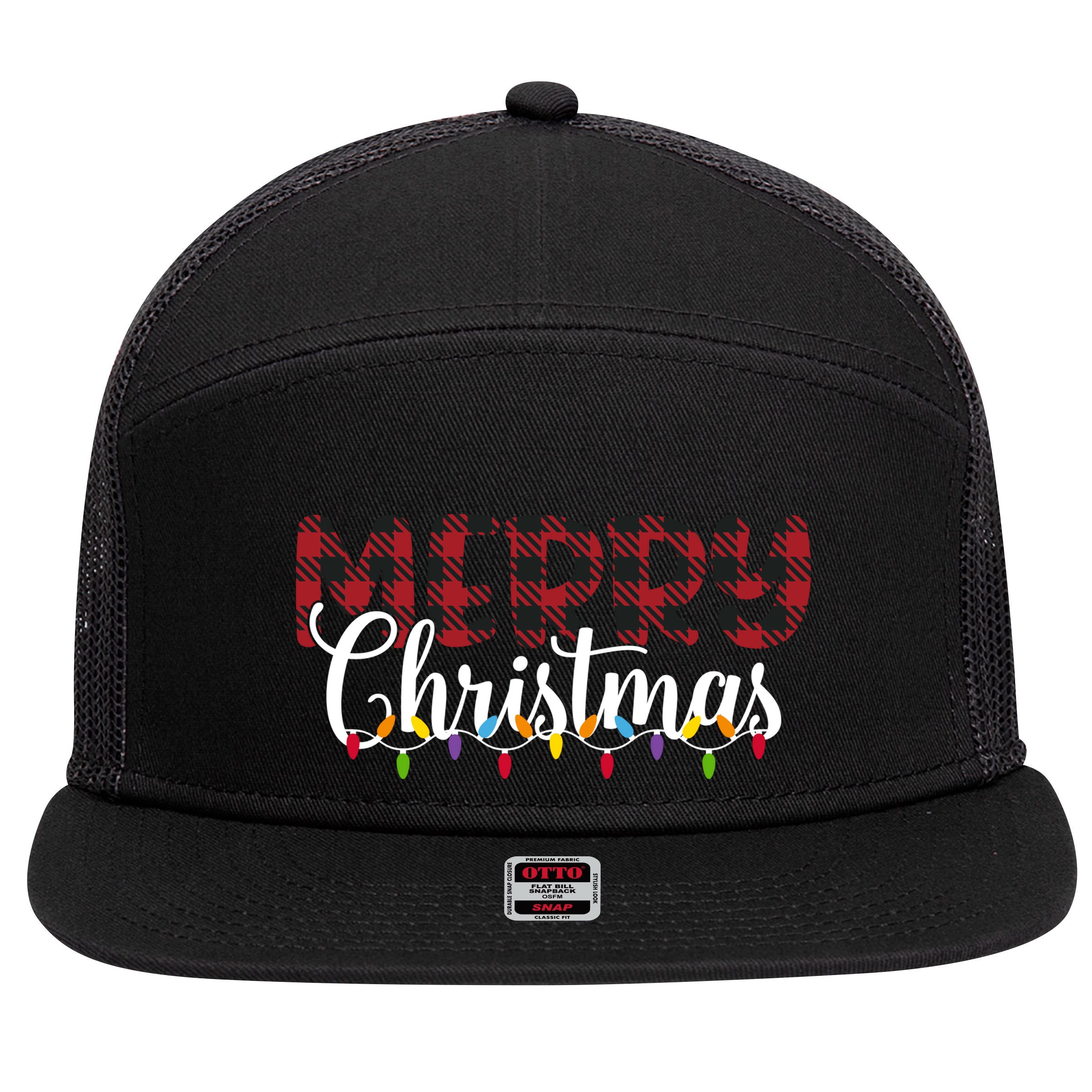 Merry Christmas Holiday Festive 7 Panel Mesh Trucker Snapback Hat