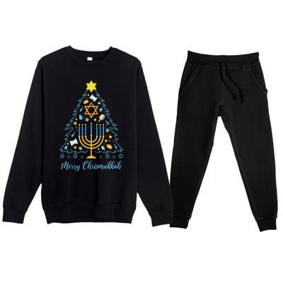 Merry Chrismukkah Holiday Hanukkah Pajama Family Matching Premium Crewneck Sweatsuit Set