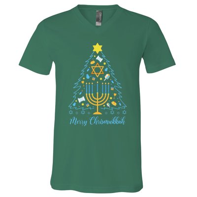 Merry Chrismukkah Holiday Hanukkah Pajama Family Matching V-Neck T-Shirt