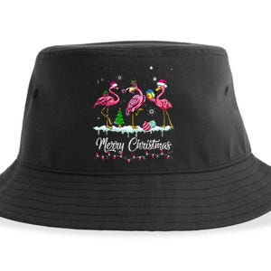 Merry Christmas Hat Santa Flamingo Light Snow Xmas Pajamas Sustainable Bucket Hat