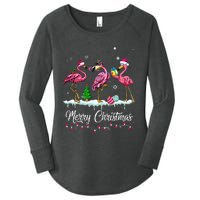 Merry Christmas Hat Santa Flamingo Light Snow Xmas Pajamas Women's Perfect Tri Tunic Long Sleeve Shirt