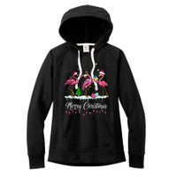 Merry Christmas Hat Santa Flamingo Light Snow Xmas Pajamas Women's Fleece Hoodie