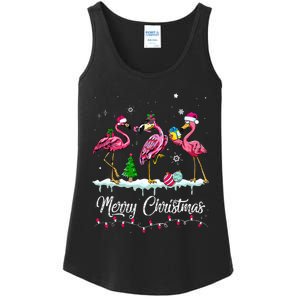 Merry Christmas Hat Santa Flamingo Light Snow Xmas Pajamas Ladies Essential Tank