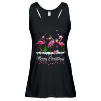 Merry Christmas Hat Santa Flamingo Light Snow Xmas Pajamas Ladies Essential Flowy Tank