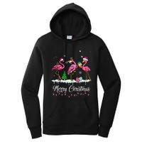 Merry Christmas Hat Santa Flamingo Light Snow Xmas Pajamas Women's Pullover Hoodie