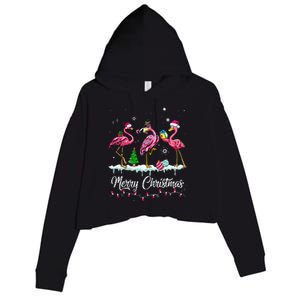 Merry Christmas Hat Santa Flamingo Light Snow Xmas Pajamas Crop Fleece Hoodie