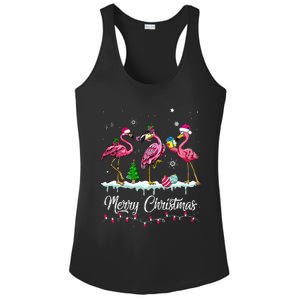 Merry Christmas Hat Santa Flamingo Light Snow Xmas Pajamas Ladies PosiCharge Competitor Racerback Tank