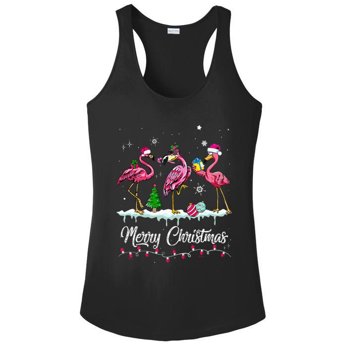 Merry Christmas Hat Santa Flamingo Light Snow Xmas Pajamas Ladies PosiCharge Competitor Racerback Tank