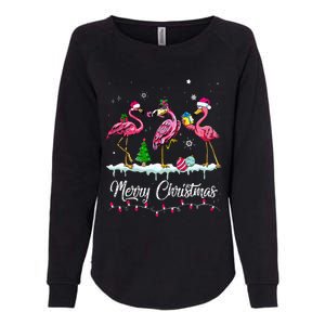 Merry Christmas Hat Santa Flamingo Light Snow Xmas Pajamas Womens California Wash Sweatshirt