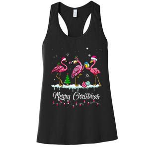 Merry Christmas Hat Santa Flamingo Light Snow Xmas Pajamas Women's Racerback Tank