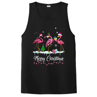 Merry Christmas Hat Santa Flamingo Light Snow Xmas Pajamas PosiCharge Competitor Tank