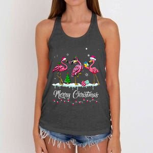 Merry Christmas Hat Santa Flamingo Light Snow Xmas Pajamas Women's Knotted Racerback Tank