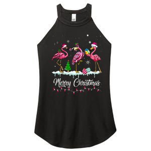 Merry Christmas Hat Santa Flamingo Light Snow Xmas Pajamas Women's Perfect Tri Rocker Tank