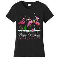 Merry Christmas Hat Santa Flamingo Light Snow Xmas Pajamas Women's T-Shirt