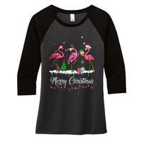 Merry Christmas Hat Santa Flamingo Light Snow Xmas Pajamas Women's Tri-Blend 3/4-Sleeve Raglan Shirt