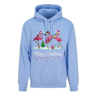 Merry Christmas Hat Santa Flamingo Light Snow Xmas Pajamas Unisex Surf Hoodie