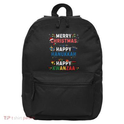 Merry Christmas Happy Hanukkah Happy Kwanzaa 16 in Basic Backpack
