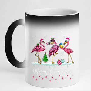 Merry Christmas Hat Santa Flamingo Snow Xmas Pajamas  11oz Black Color Changing Mug