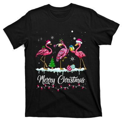 Merry Christmas Hat Santa Flamingo Snow Xmas Pajamas  T-Shirt