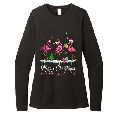 Merry Christmas Hat Santa Flamingo Snow Xmas Pajamas  Womens CVC Long Sleeve Shirt