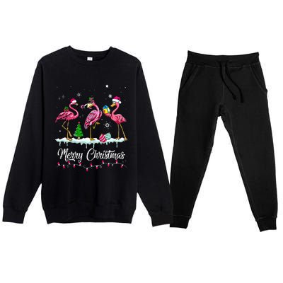 Merry Christmas Hat Santa Flamingo Snow Xmas Pajamas  Premium Crewneck Sweatsuit Set