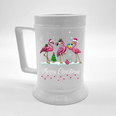 Merry Christmas Hat Santa Flamingo Snow Xmas Pajamas  Beer Stein