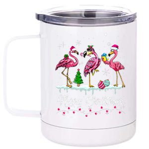 Merry Christmas Hat Santa Flamingo Snow Xmas Pajamas  12 oz Stainless Steel Tumbler Cup