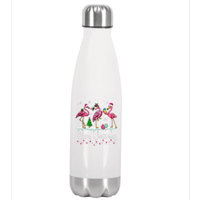 Merry Christmas Hat Santa Flamingo Snow Xmas Pajamas  Stainless Steel Insulated Water Bottle