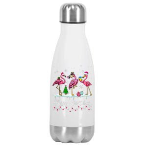 Merry Christmas Hat Santa Flamingo Snow Xmas Pajamas  Stainless Steel Insulated Water Bottle