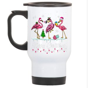 Merry Christmas Hat Santa Flamingo Snow Xmas Pajamas  Stainless Steel Travel Mug