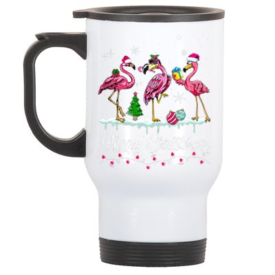 Merry Christmas Hat Santa Flamingo Snow Xmas Pajamas  Stainless Steel Travel Mug