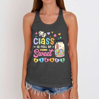 My Class Is Full Of Sweet Hearts Teacher Valentines Day Women's Knotted Racerback Tank