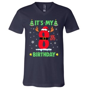 Merry Christmas ItS My 8th Birthday Xmas V-Neck T-Shirt