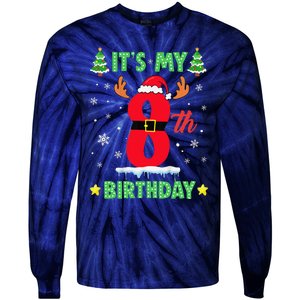 Merry Christmas ItS My 8th Birthday Xmas Tie-Dye Long Sleeve Shirt