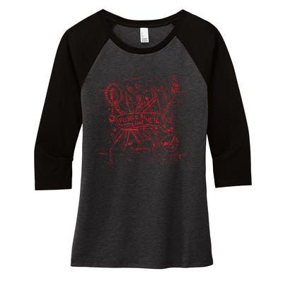 Misadventures Cover In Red Women's Tri-Blend 3/4-Sleeve Raglan Shirt