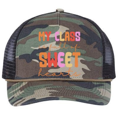 My Class Is Full Of Sweet Hearts Cute Valentine Teacher Retro Rope Trucker Hat Cap