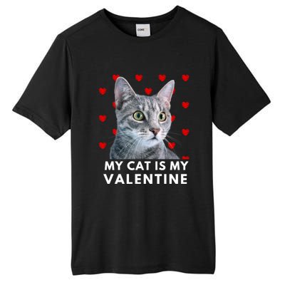 My Cat Is My Valentine Funny Grey Cat Valentines Day Gift Tall Fusion ChromaSoft Performance T-Shirt