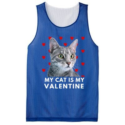 My Cat Is My Valentine Funny Grey Cat Valentines Day Gift Mesh Reversible Basketball Jersey Tank