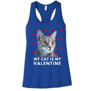 My Cat Is My Valentine Funny Grey Cat Valentines Day Gift Women's Racerback Tank