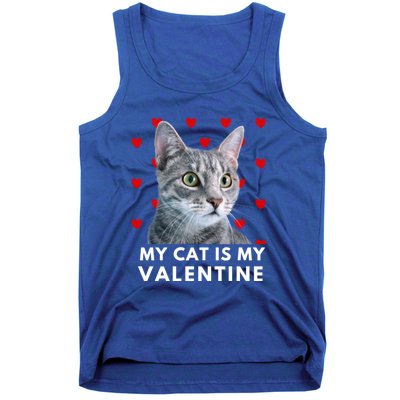 My Cat Is My Valentine Funny Grey Cat Valentines Day Gift Tank Top