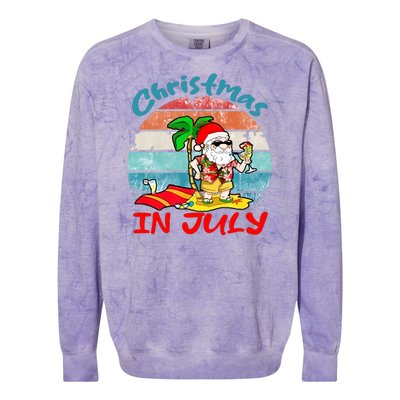 Merry Christmas In July Santa Beach Party Summer Vacation Colorblast Crewneck Sweatshirt