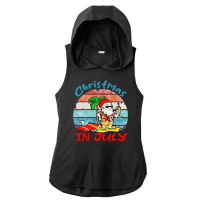 Merry Christmas In July Santa Beach Party Summer Vacation Ladies PosiCharge Tri-Blend Wicking Draft Hoodie Tank