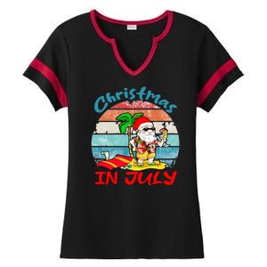 Merry Christmas In July Santa Beach Party Summer Vacation Ladies Halftime Notch Neck Tee