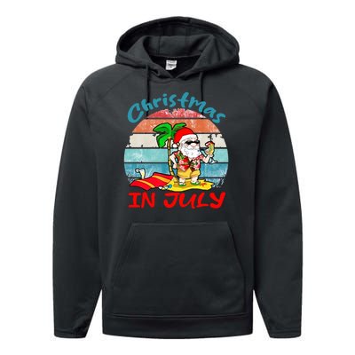 Merry Christmas In July Santa Beach Party Summer Vacation Performance Fleece Hoodie