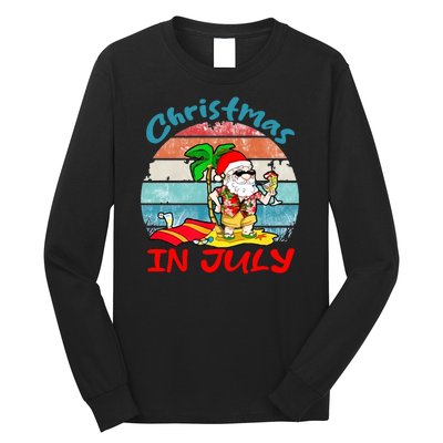 Merry Christmas In July Santa Beach Party Summer Vacation Long Sleeve Shirt