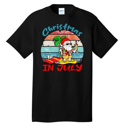 Merry Christmas In July Santa Beach Party Summer Vacation Tall T-Shirt