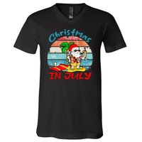 Merry Christmas In July Santa Beach Party Summer Vacation V-Neck T-Shirt