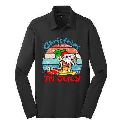 Merry Christmas In July Santa Beach Party Summer Vacation Silk Touch Performance Long Sleeve Polo