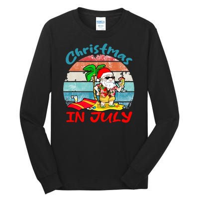 Merry Christmas In July Santa Beach Party Summer Vacation Tall Long Sleeve T-Shirt